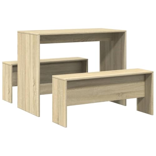 vidaXL Mesa y Bancos de Comedor 3 pzas Madera ingeniería Roble Sonoma, Juego de Mesa de Comedor, Juego de Mesa con Banco, Mesa de Comedor y Bancos
