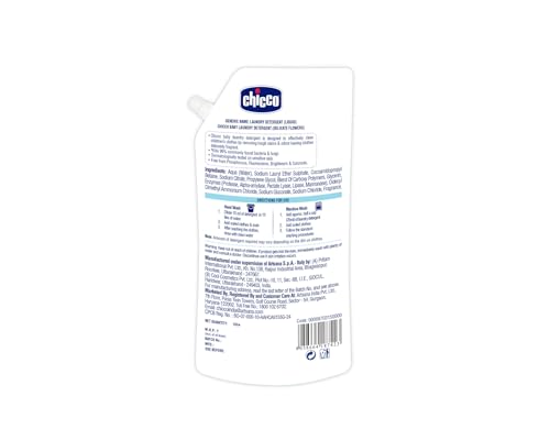 Image of Chicco Baby Laundry Detergent 1L Pouch - Delicate Flowers | Liquid Detergent for Baby Clothes | Kills 99% Bacteria and Fungi | 5X Stain Fighter | Free From Harsh Chemicals & Colorants