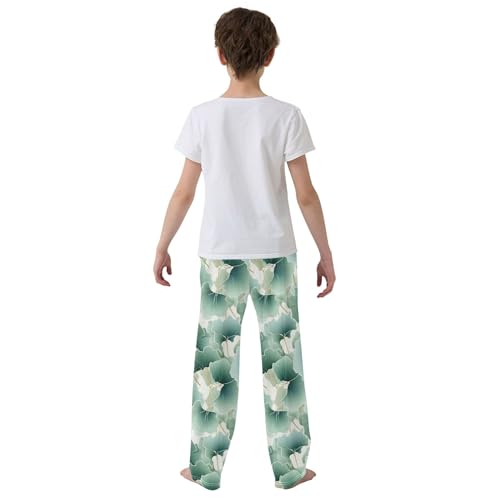 Ginkgo Biloba Green Leaf Long Pajama Pants Elastic Waist PJ Bottoms with Pockets S A1101414
