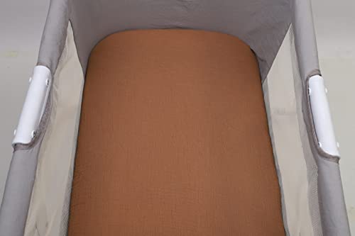 Muslin Bassinet Sheets 2 Pack Set For Baby Boy And Girl, 100% Muslin Cotton Fitted Sheet For Oval Hourglass And Rectangular Bassinet Mattress, Natural And Rainbow #TOP5