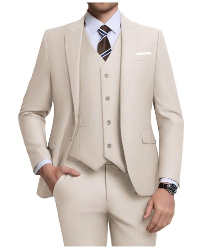 ZKHOECR Herren-Anzug-Set, 3-teilig, schmale Passform, Blazer mit Zwei Knöpfen, einfarbig, Jacke, Weste, Hose, Hochzeit, Business-Anzug, Light Champagne, L ZKHOECR Herren-Anzug-Set, 3-teilig, schmale Passform, Blazer mit Zwei Knöpfen, einfarbig, Jacke, Weste, Hose, Hochzeit, Business-Anzug, Light Champagne, L