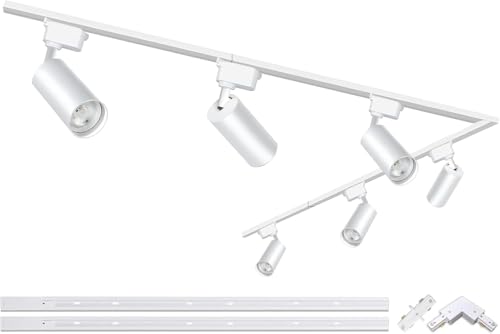 Bravsekai Kit d’éclairage sur rail, 6 spots extensibles 2x1m, rails type H, 20W 4000K blanc naturel, projecteurs plafond