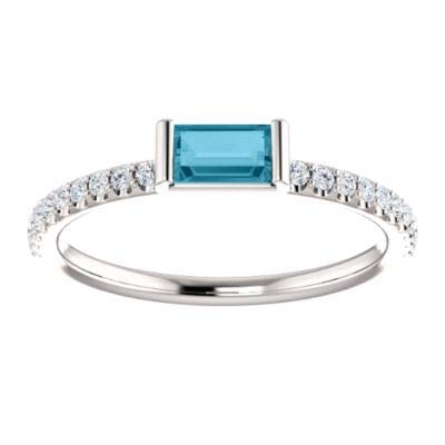 14K Whitegold London Blu Topaz Straight Baguette 5X3Mm Topaz 0.17 Dwt Diamond Stackable Ring Sz 6.5 Jewelry Gifts For Women #TOP2