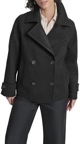DKNY Casaco curto feminino de lã sintética trespassado – Jaqueta