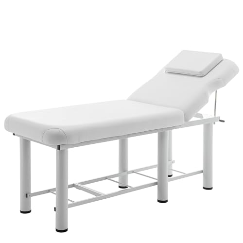 Dithoko Professioanl Massage Table w/Adjustable Backrest Treatment Table Spa Facial Bed Barber Beauty Equipment,Removable Headrest Salon Bed PU Leather, Heavy-Duty Metal Frame, White
