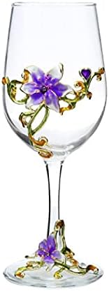 Handmade Painted Enamel Flower Gin Balloon Glass Wine Glass Birthday Gifts for Women Mum Friends Mothers Day, Lead-Free (Blue Lily)
