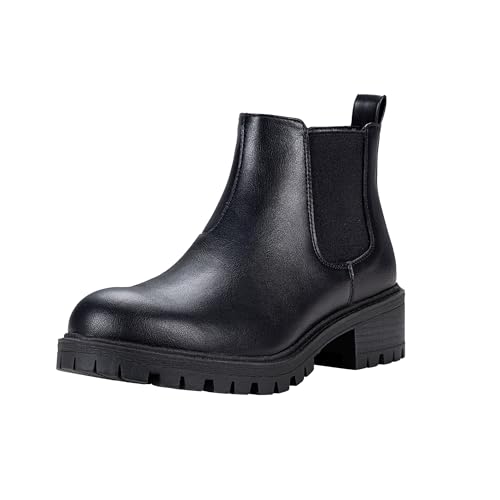 Vepose Women's 9625 Chelsea Ankle Boots, Chunky Low Heel Pull-on Booties with Elastic and Lug Sole
