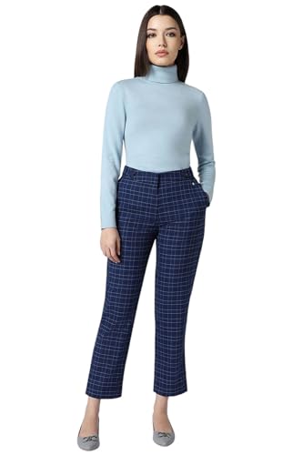 Image of Van Heusen Women High Rise Check Formal Regular Fit Trousers