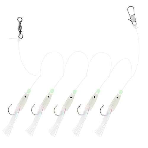 OTOTEC 15Pcs Luminous Sea Fishing Tackle Multicoloured Silk Fish Head Hook Glowing Fish Head Feather Hook Accessories for Sea Fishing