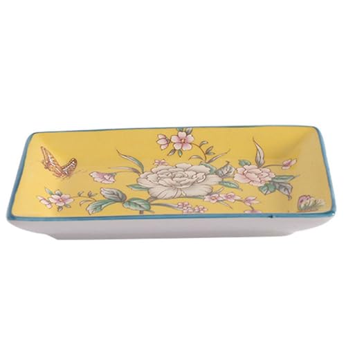 YlobdolY Ceramic Trinket Dish Tray for Earrings Necklaces Ring Watch Keys, Chinese Painting Rectangular Jewelry Tray Key Bowl Soap Dish Decorative Plate for Sisters Daughter Mother Yellow YlobdolY Ceramic Trinket Dish Tray for Earrings Necklaces Ring Watch Keys, Chinese Painting Rectangular Jewelry Tray Key Bowl Soap Dish Decorative Plate for Sisters Daughter Mother Yellow