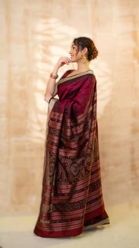 Image of NUAPATANAPATA Women's Sambalpuri Pure Silk Bomkai Saree With Blouse Piece silk-21