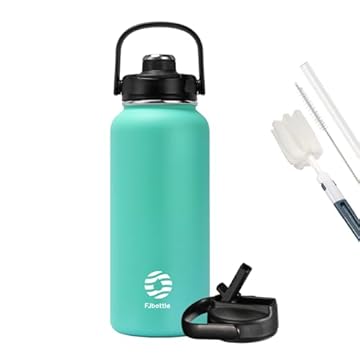 FJbottle Borraccia Termica con cannuccia - 2xTappi - 950ML/1200ML Bottiglia Termica - Senza BPA/Senza Perdite Borracce acciaio inox per Scuola, Sport, Palestra, Ciclismo