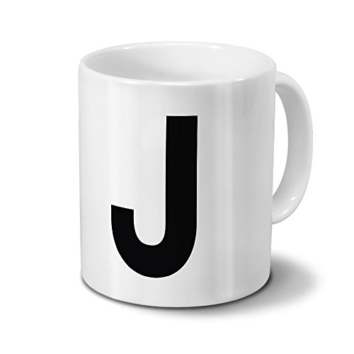 printplanet Tasse mit dem Buchstaben J - Motiv Letters - Trend, Modern, Kaffeebecher, Mug, Becher, Kaffeetasse - Farbe Weiß
