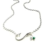 Sporty Sterling Silver Fishhook with Stamped Charm Turquoise and Silver Beads Necklace Fish Hook Pendant