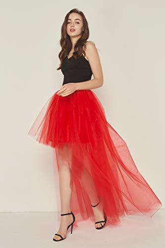 FEOYA Women High Low Tutu Skirts Layered Mesh Tulle Skirt Princess Wedding Evening Prom Dovetail Skirts3