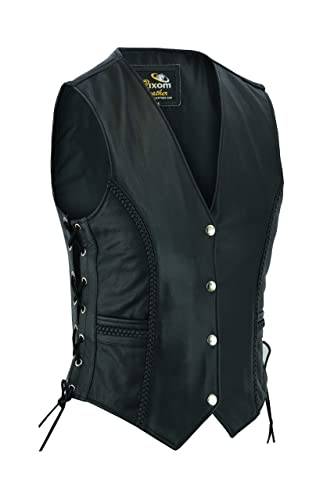 LADIES BIKER LEATHER VEST BRAIDED STYLE MOTORCYCLE BLACK SOFT LEATHER WAISTCOAT VEST (as8, alpha, 5x_l, regular, regular)