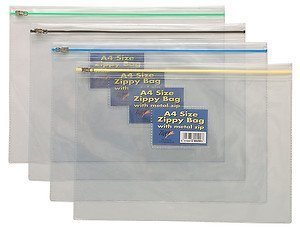 Tiger 12 x A5 PLASTIC ZIPPY BAGS Strong Clear File Storage Document, Craft Art Storage Folder Wallets