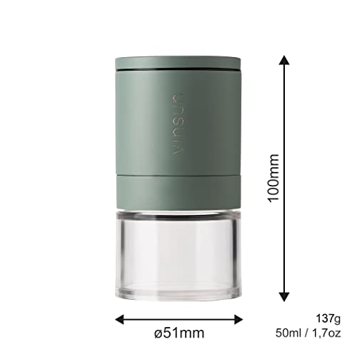 Vinsun Salt and Pepper Grinder Set Green, 2X Small Mill refillable ø51x100mm, Adjustable Ceramic Grinder, Stainless Steel - Image 3
