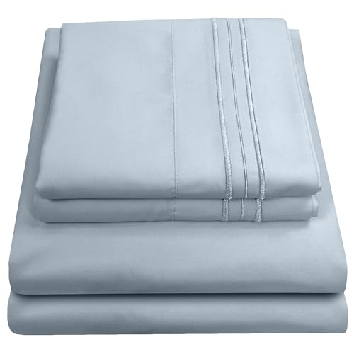 Queen Size Bed Sheets - Breathable Luxury Sheets with Full Elastic & Secure Corner Straps Built In - 1800 Supreme Collection Extra Soft Deep Pocket Bedding Set, Sheet Set, Queen, Misty Blue