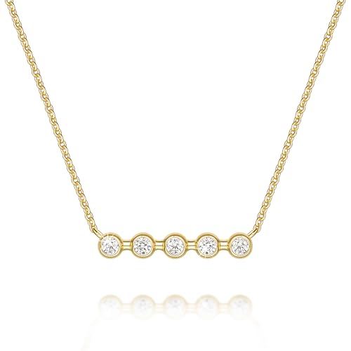 LOUISE VELLA Gold Necklaces for Women 14K Gold Pendant Necklaces for Women with Cubic Zirconia Exudes Elegance and Charm Bar Necklace with CZ Pendant