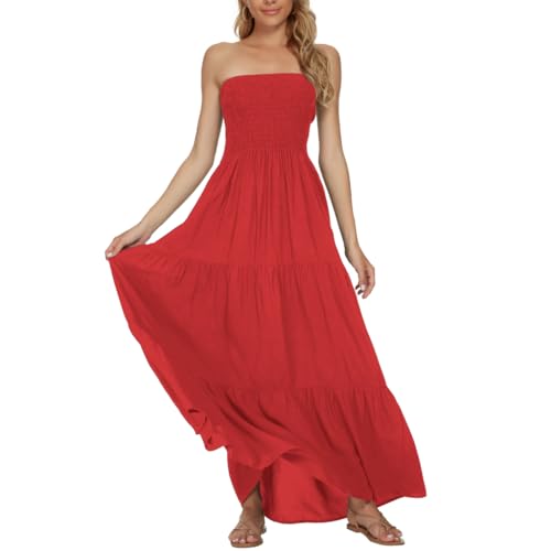 Image of Women's Summer Strapless Tube Top Maxi Dresses Off Shoulder Boho Beach Long Dress