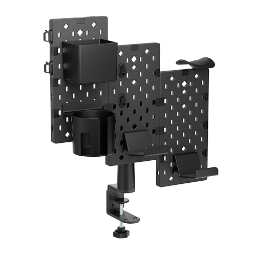 Pegboard Bureau 360° Noir 3 Panneaux Avec 9 Accessoires De Rangement, Pegboard Gaming, Panneaux...