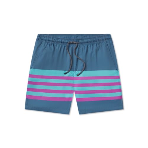 Southern Marsh Harbor Swim Trunks - Barcelona Lines, Slate & Teal, XX-Large