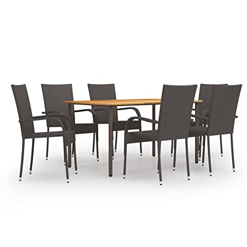 Gecheer - Juego de comedor de jardín (7 piezas, resina trenzada, color marrón, salón al aire libre, mesa y sillas, 6 personas, muebles al aire libre, muebles de cena para balcón