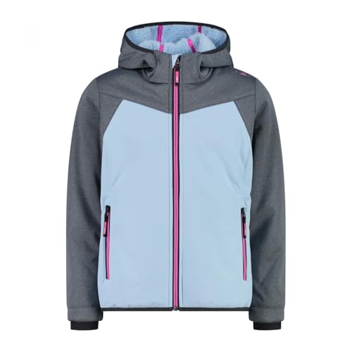 CMP - Giacca da bambina con cappuccio fisso in softshell accoppiato, Skylight, 152