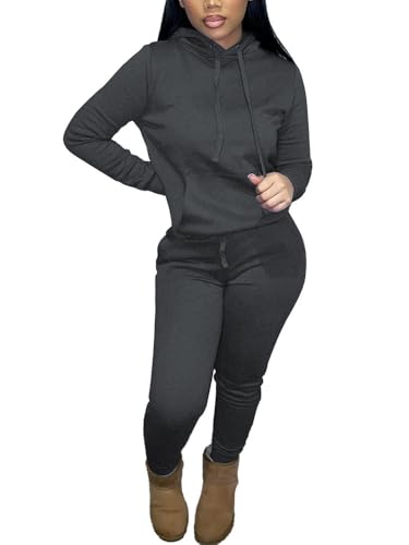 Nimsruc Two Piece Outfits for Women Casual Sweatsuits Set Long Sleeve Hoodie Tracksuit Matching Jogger Pants Sets Dark Grey L