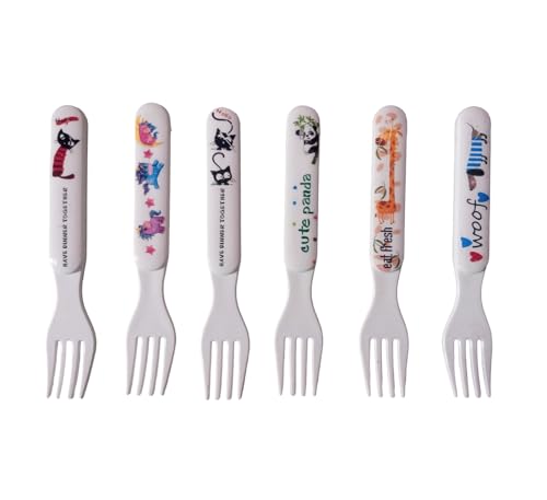 Image of Plastic White Colorful Fork Spoon Set for Kids (Pack of :- 6 Pcs Fork Spoons)