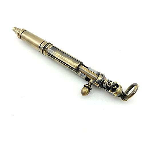 Duffire Edc Mini Bolt Action Pen Small Keychain Solid Brass, Metal Heavy Duty With Refill, Tactical For Men, Handmade Skull Retro Style Ballpoint Pen, 3.6 X 0.39 Inches (Minizhongshan2#Kl) #TOP2