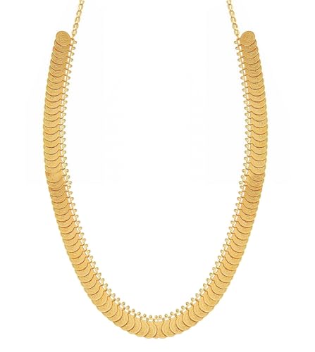 Image of VAMA FASHIONS 1 Pcs 18K Gold Plated Traditional Lakshmi Kasu Coin Long Necklace Kasu Mala Haram South Indian Temple Bridal Wedding Jewellery for Women & Girls