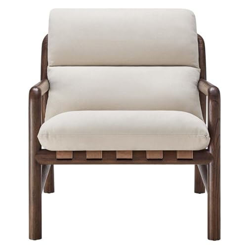 Sillón moderno tapizado beige con estructura de madera miniatura 7
