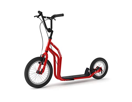 YEDOO City Tretroller - ab 140 cm Körperhöhe, bis 120 kg, mit Luftreifen 16/12 - Cityroller für Erwachsene und Kinder mit verstellbarem Lenker und Ständer, rot