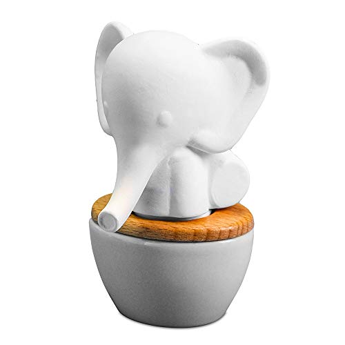 Elephant Aroma Diffuser | Small Ceramic and Porcelain Wicking Diffuser for Essential Oils | Subtle, Fresh Aroma for Home or Office | 15mL Reservoir, 2 Weeks per Fill | No Electricity or Water Required