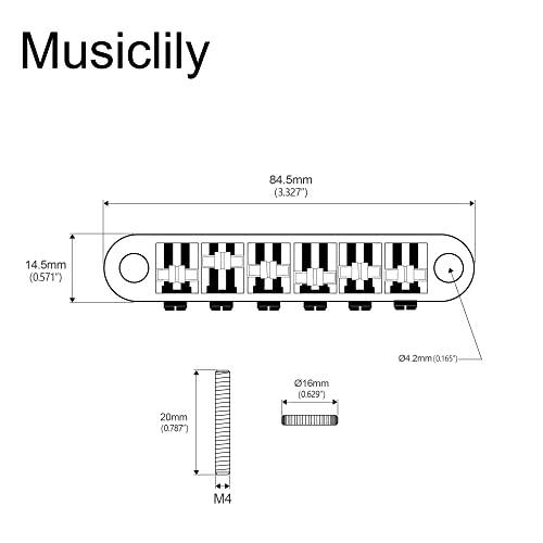 Musiclily Pro 10.4mm Roller Saddle ABR Tune-O-Matic Bridge with M4 Post for Les Paul Style Electric Guitar Nickel - Image 2