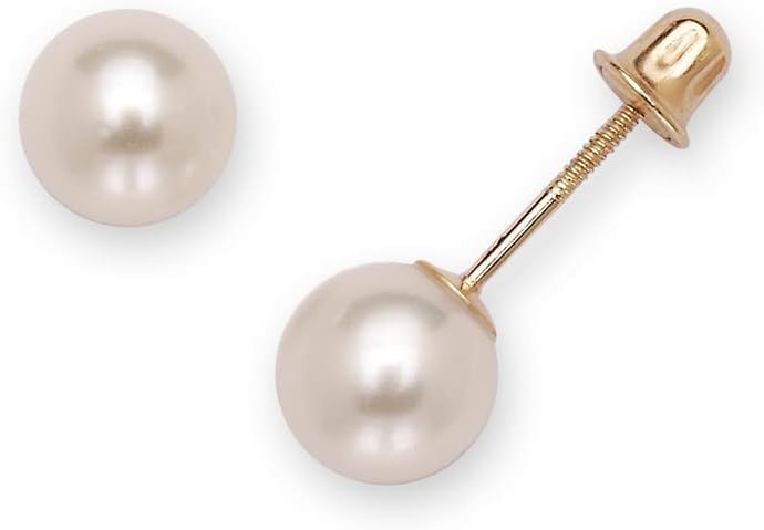 Jewelryweb -Solid 14k Yellow Gold Round Freshwater Cultured Pearl Screw-back Earrings - 3mm 4mm 5mm 6mm 7mm 8mm - Gold pearl earrings - Pearl stud earrings for women