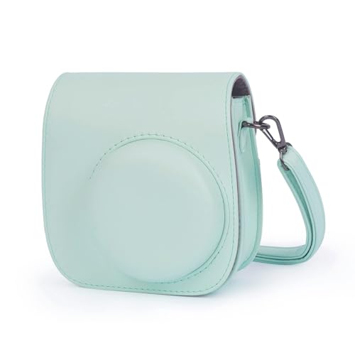 Fotocamera istantanea Custodia per Fujifilm Instax Mini 12 Mini 11 Protettiva Soft PU con cinturino a spalla e tasca menta verde pelle