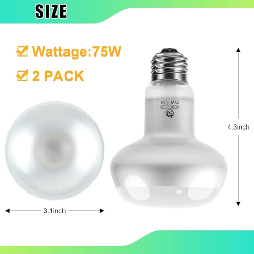 Image of Reptile Heat Lamp 2Pack 75W, Intense Basking Spot Light Bulb with UVA, Simulate Natural Daylight Heat Bulb for Reptile, Turtle, Bearded Dragon, Lizard, Tortoise, Gecko, Snake