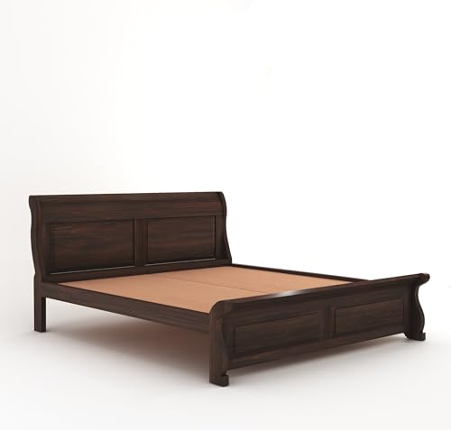 Image of SONA ART & CRAFTS Curve Solid Sheesham Wood Bed Queen Size Without Storage (78x60) Double Bed Queen Size Cot for Bedroom (Walnut Finish)