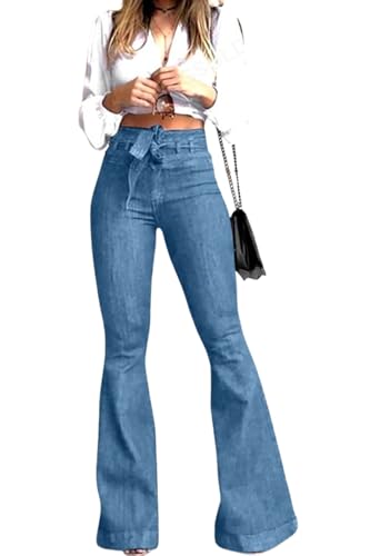 yoeasy Women's Flare Bell Bottom High Waist Jeans Vintage Wide Leg Jeans Stretchy Denim Pants with Belt