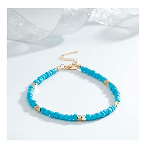 Yalice Minimalist Rice Beaded Anklets Colorful Seed Ankle Bracelet Beach Foot Chain for Women and Girls (Sea Blue) - Image 5