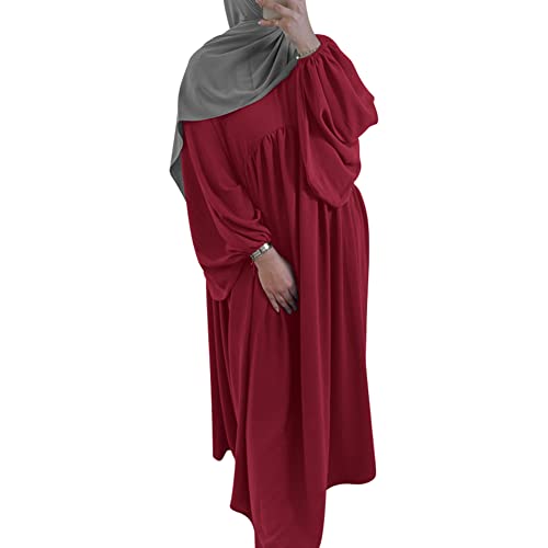 Jilbab abaya ample pour femme musulmane style caftan du Moyen-Orient couleur rouge foncé L
