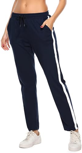 FGFD&OU Jogginghose Damen Sporthose Baumwolle für Frauen Sweathose Laufhosen Trainingshosen Jogger Sweatpants Lang Mädchen Freizeithose mit Streifen Für Sport Yoga Fitness (Dunkelblau, L)
