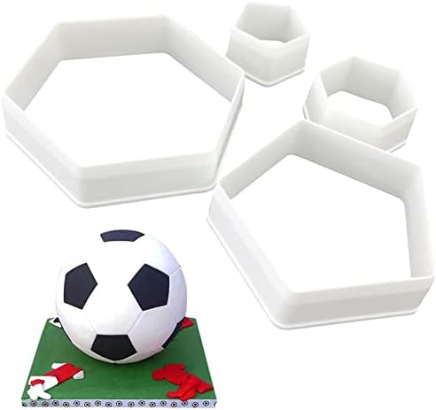 4Pcs Soccer Cookie Cutter Set Hexagon Cookie Cutter Plastic Soccer Cookie Cutters Shapes Football Biscuit Cutters for Baking Mould Cake Decorations