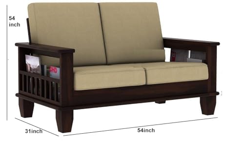 Image of VEXAWOOOD Wood Sofa Set 2 Seater for Home Living Room and Office | Without Pillow | Wooden Two Seater (Walnut)