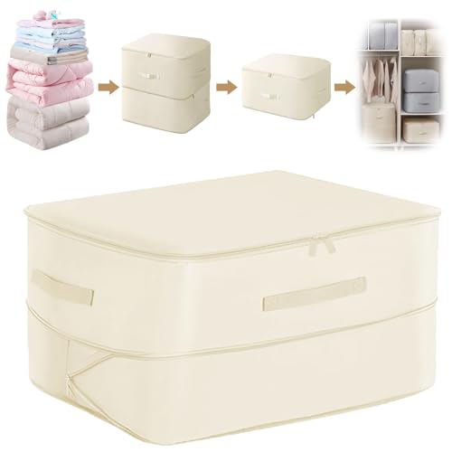 Selbstkomprimierender Organizer, 54x42x60 cm, Beige Ultra Platzsparender Selbstkompressions Organizer, Aufbewahrungstasche für Bettdecken, Platzsparender Komprimierender Organizer, für Kleidung,Decken