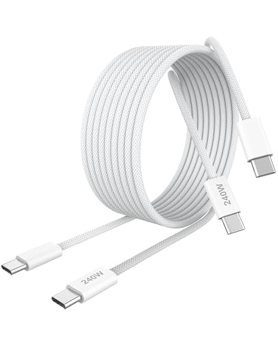 Image of 240W USB C to USB C Charging Cable 6ft, 2 Pack | Type-C Fast Charging Woven Cord with E-Marker Smart Chip for MacBook Pro /Air, iPhone 17 16 15 Pro Max, iPad Pro /Mini, Galaxy