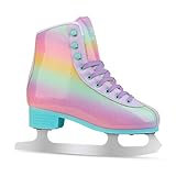 HALOSK Premium Leather Womens/Girls Figure Ice Skates - Memory Foam Collar Beginner Youth Ice Skates with Stainless Steel Blade, Women Size 5 6 7 8 9 10, Gradient